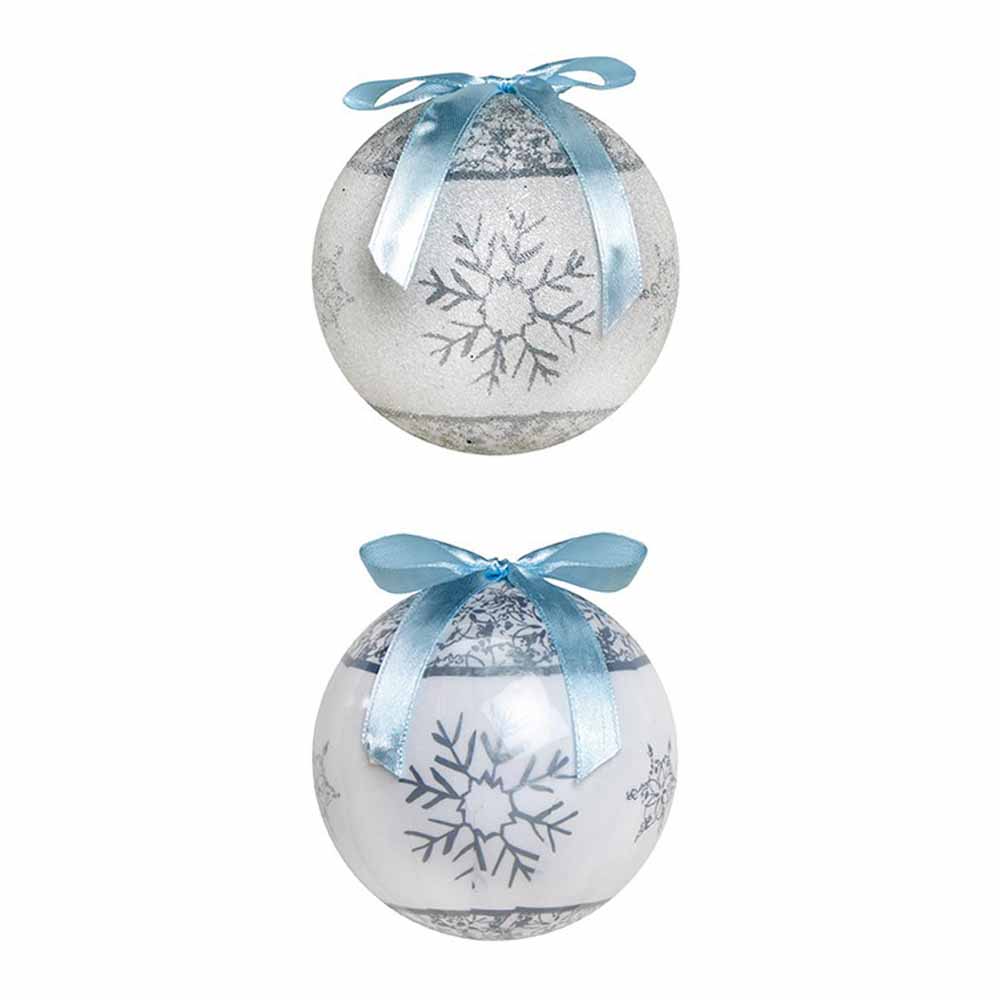Premier Silver Snowflake Christmas Baubles 2 Pack Image 1
