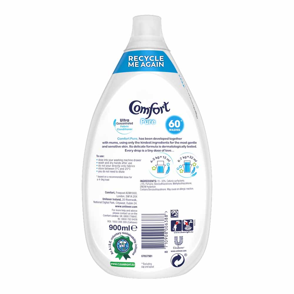 Comfort Pure Fabric Conditioner 60 Washes 900ml Image 3
