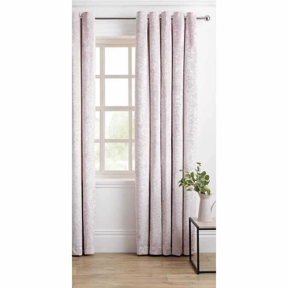 Wilko Blush Crushed Velvet Effect Lined Eyelet Curtains 167 W x 183cm D Wilko