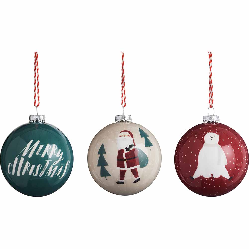 Wilko 3 Pack Alpine Home Mixed Tree Baubles Image 1
