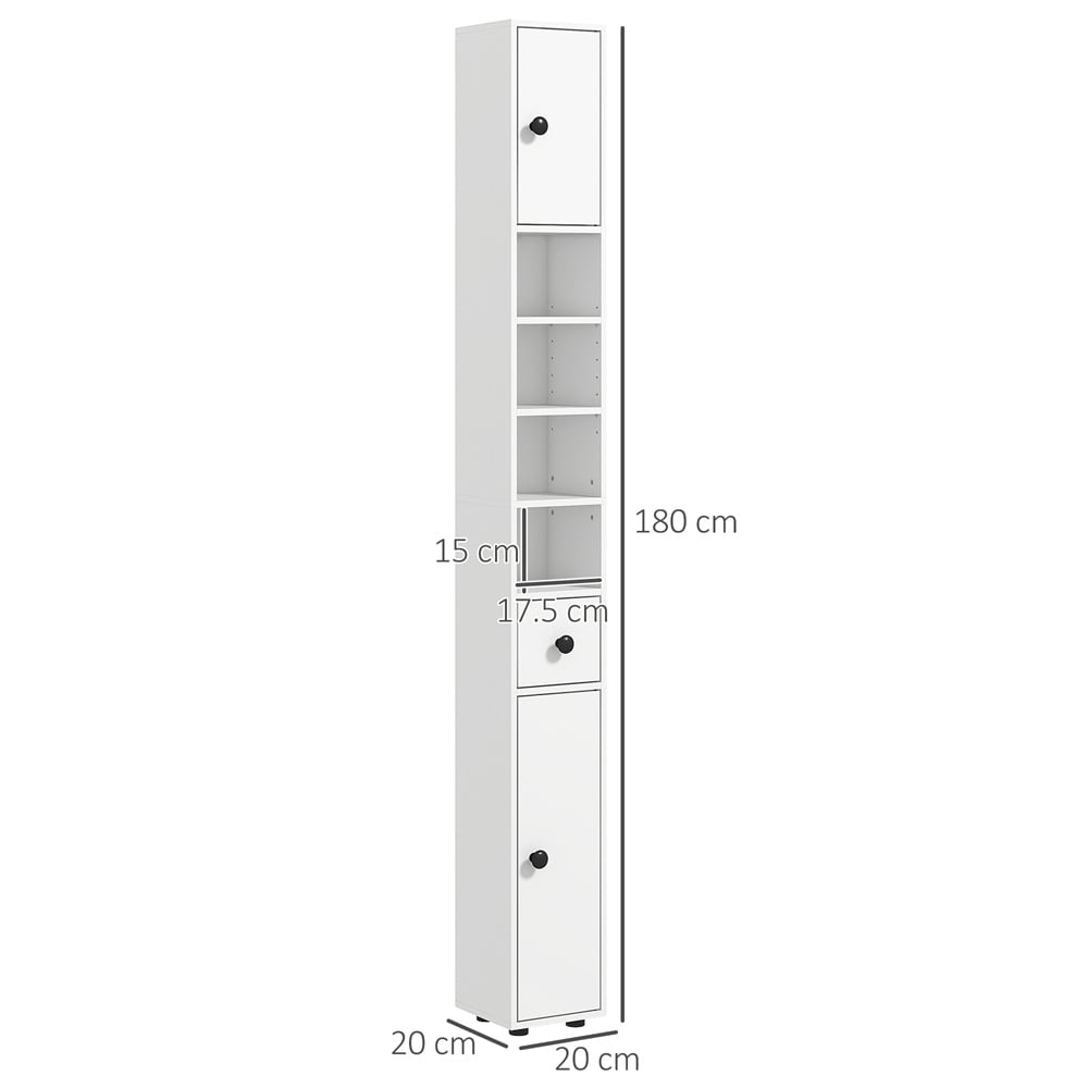 Kleankin White 3 Door 4 Shelf Slim Bathroom Cabinet Image 9