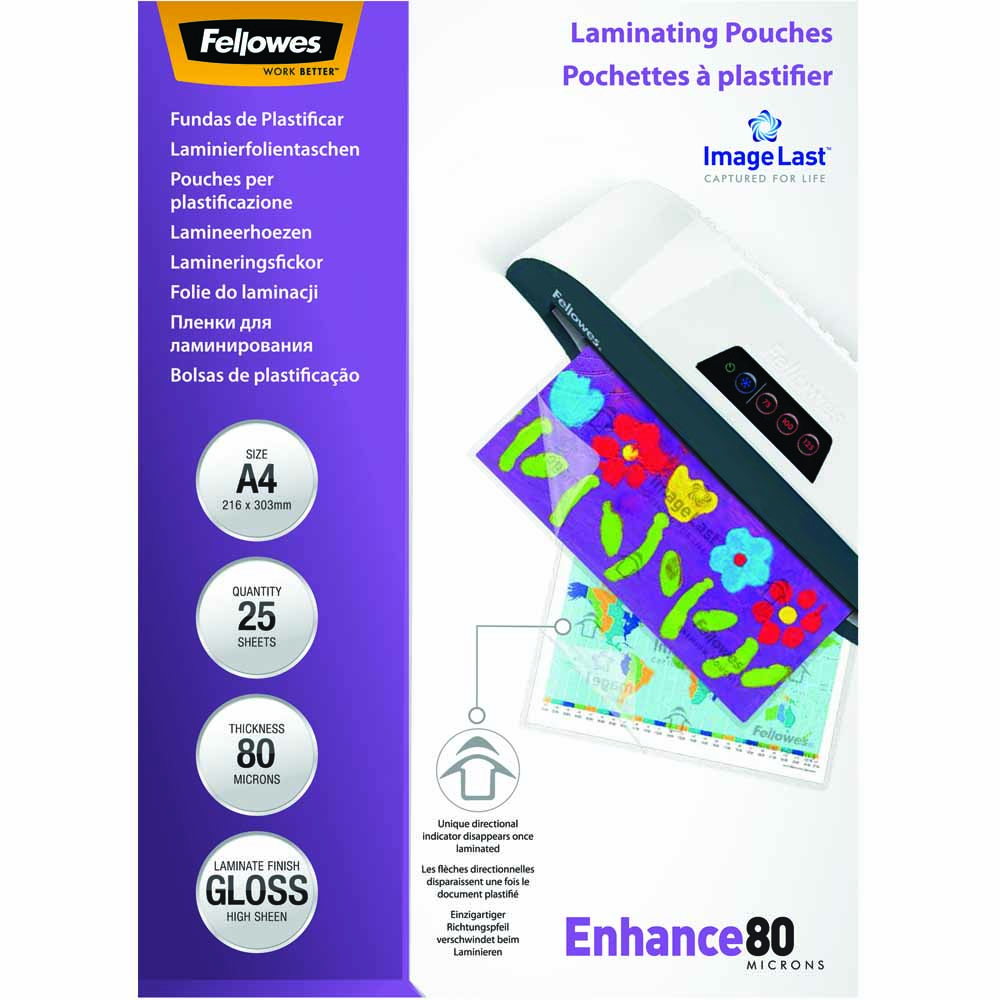Fellowes A4 80 Microns Laminating Pouch 25 Pack Image 1