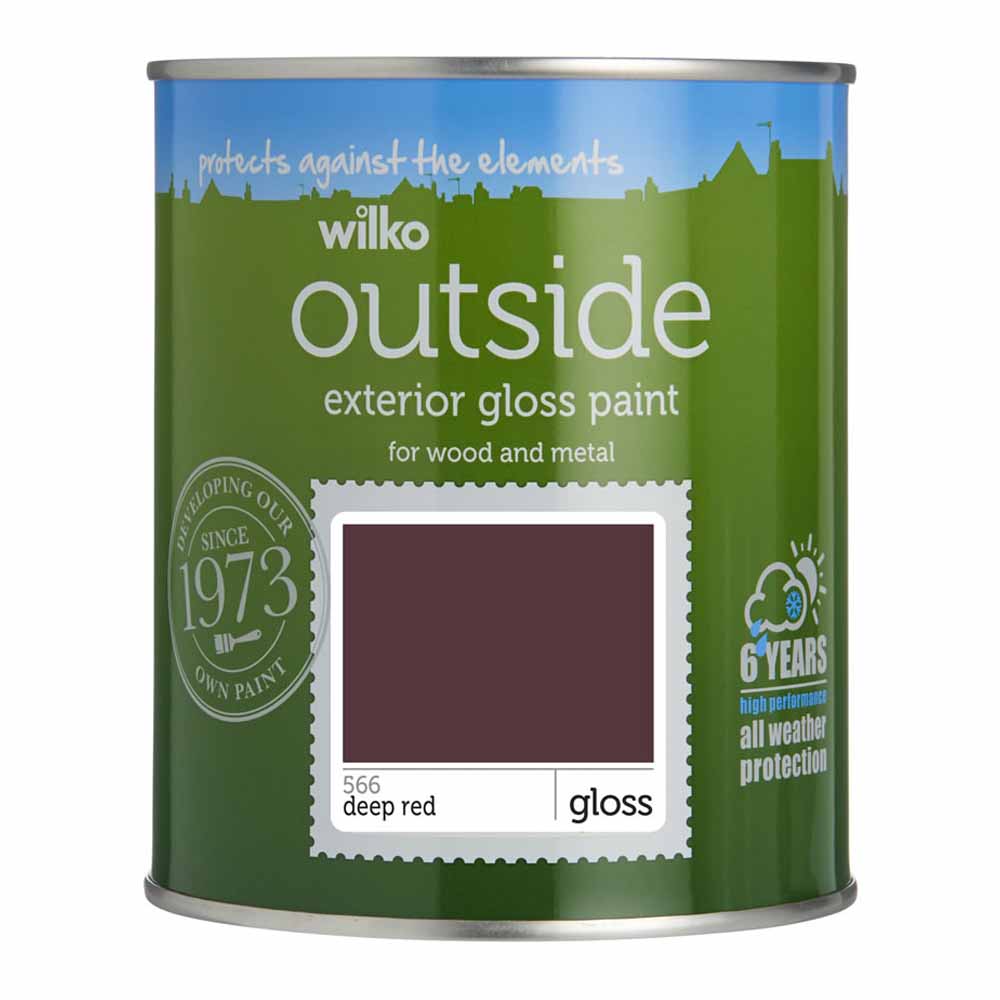 Wilko  Deep Red Gloss Exterior Paint 750ml Image 1