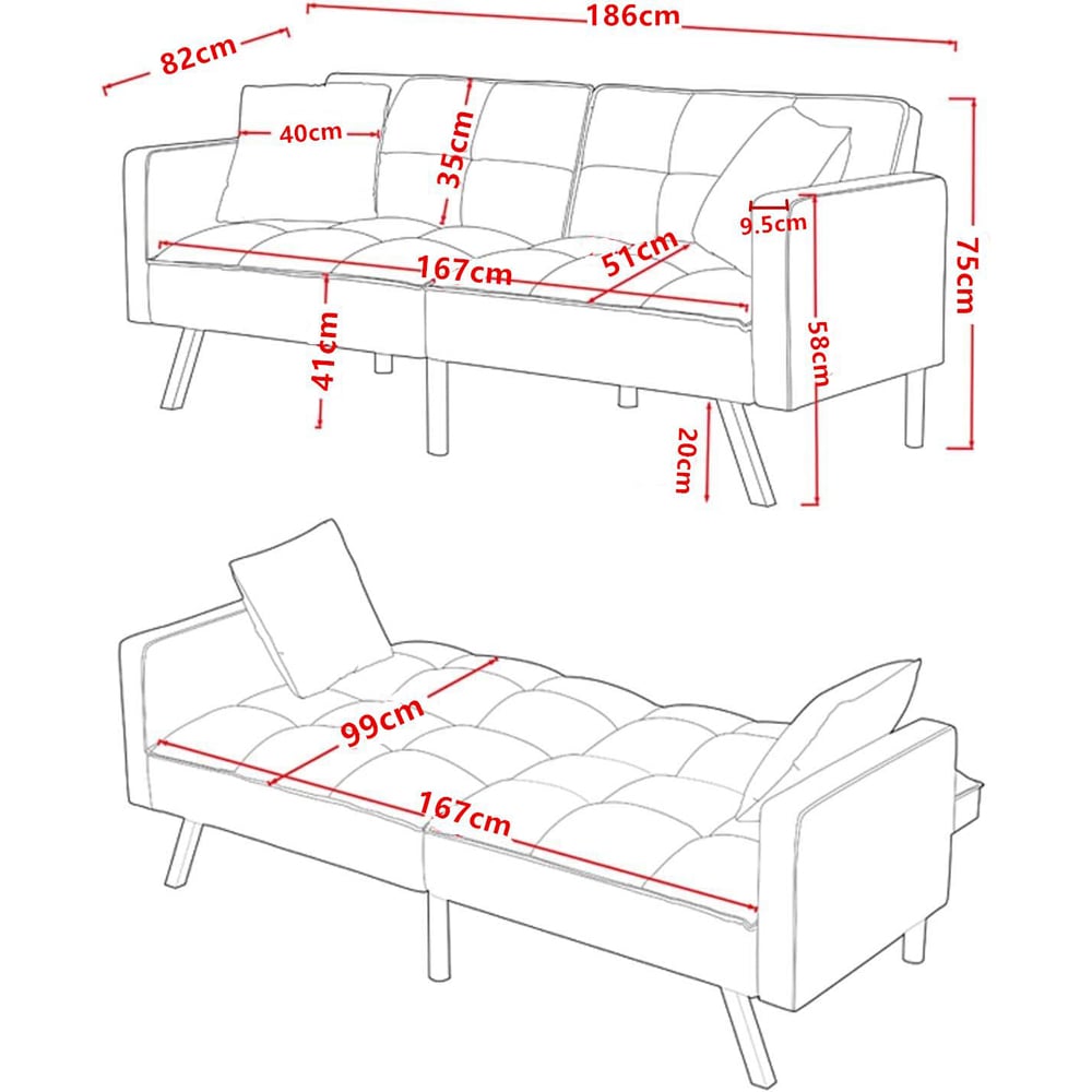 Portland 2 Seater Yellow Velvet Sofa Bed with Pillows Image 8