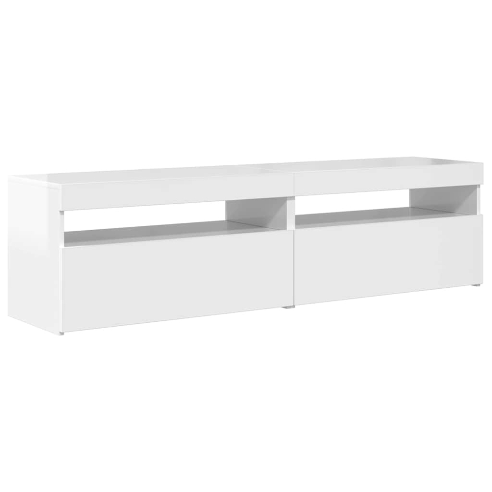 vidaXL Single Door Single Shelf High Gloss White LED TV Cabinet Set of 2 Image 5
