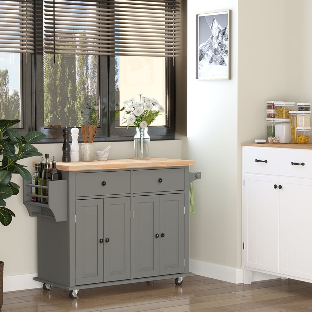 Portland Grey and Rubberwood Island Kitchen Storage Trolley Image 2