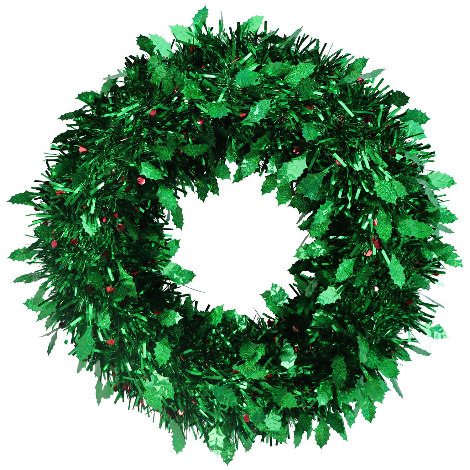 Tinsel Holly Wreath - Green Image 2
