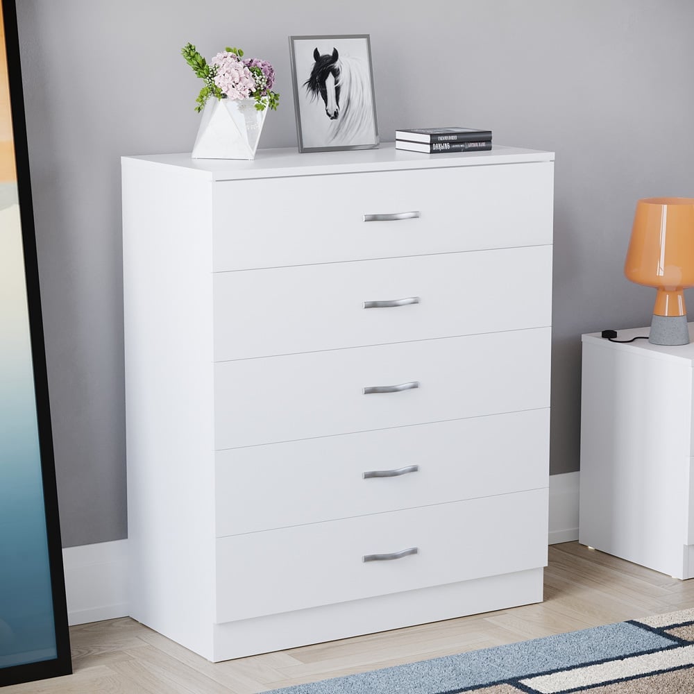Vida Designs Riano 5 Drawer White Unique Anti Bowing Chest of Drawers with Metal Handles Image 8