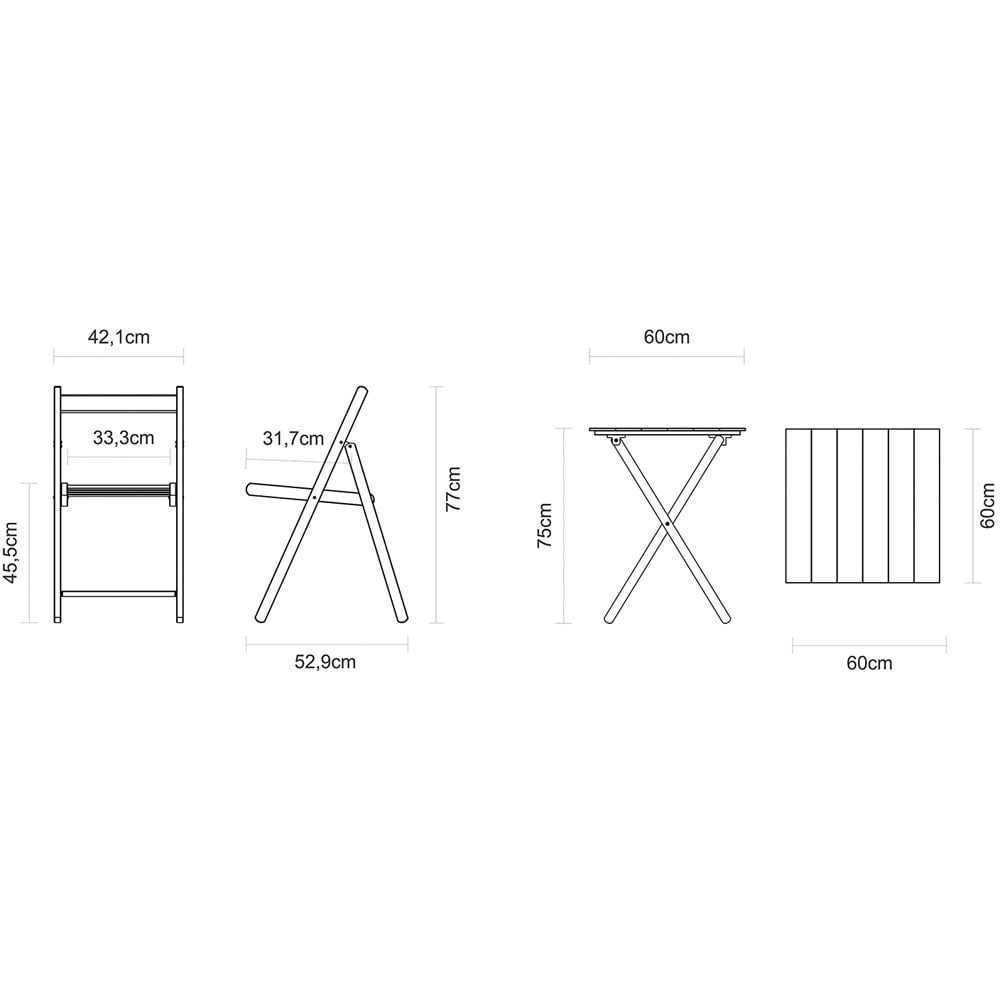 Tramontina Teak Wood 2 Seater Folding Bistro Set Brown Image 3
