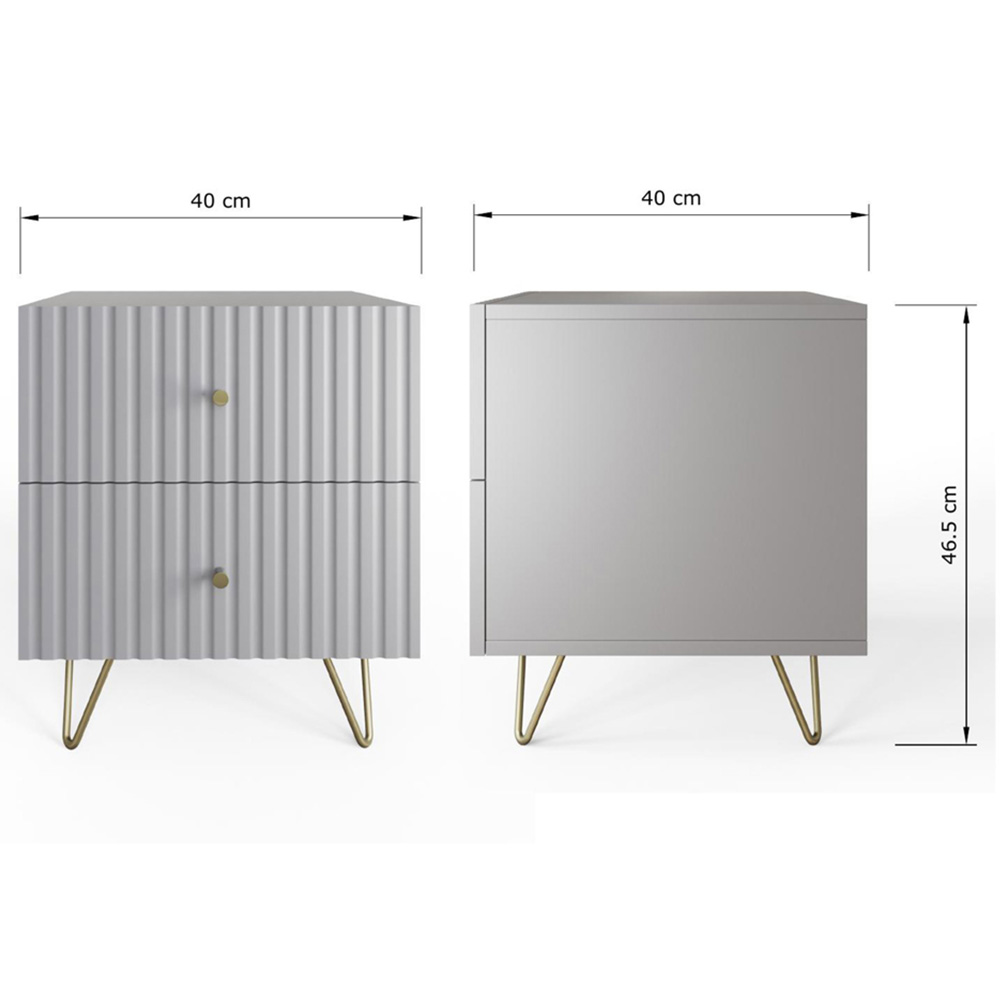 GFW Thalia 2 Drawer Grey Bedside Table Set of 2 Image 9