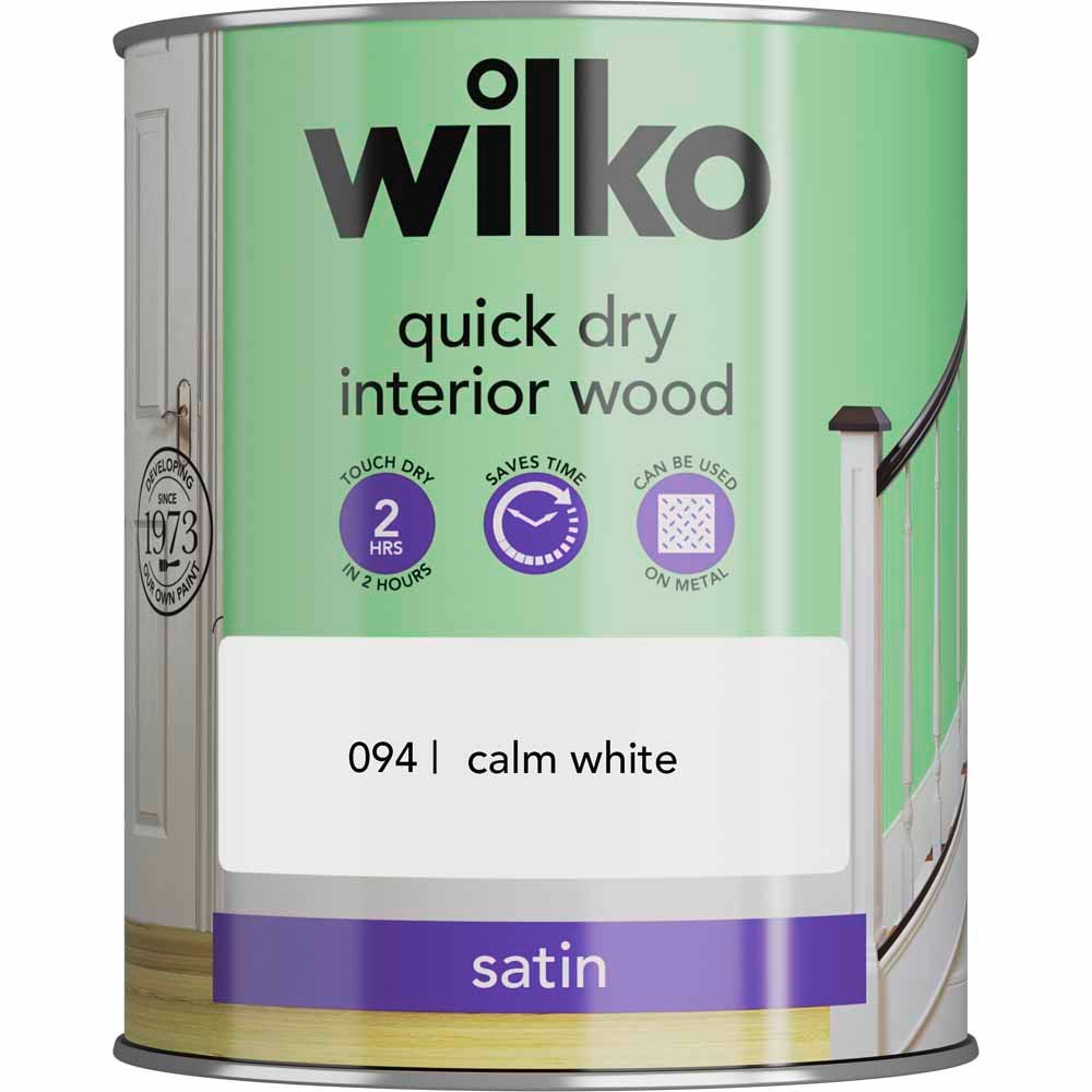 Wilko Quick Dry Interior Wood Calm White Satin Paint 750ml Image 2