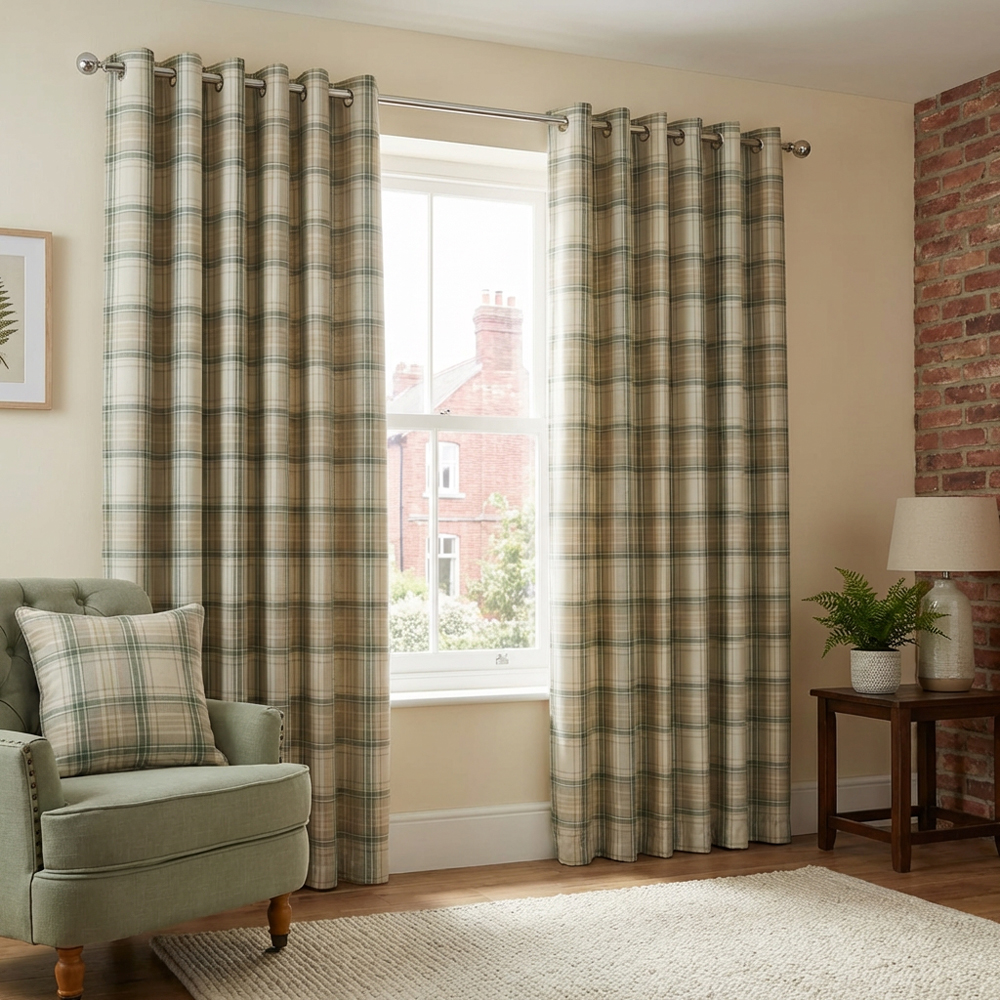 Divante Hatfield Green Check Blackout Curtains 229cm Image 8