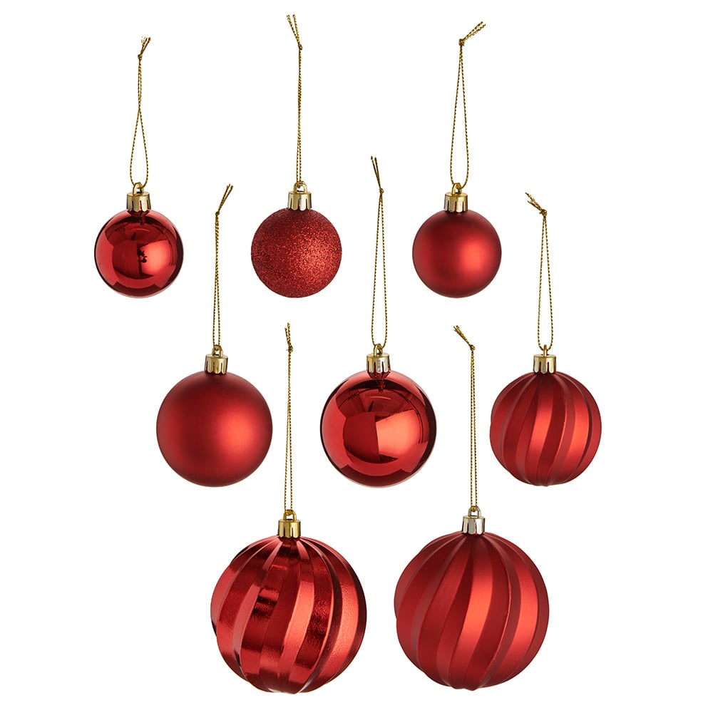 Wilko 35 Pack Large Winter Mix Red Baubles Image 2