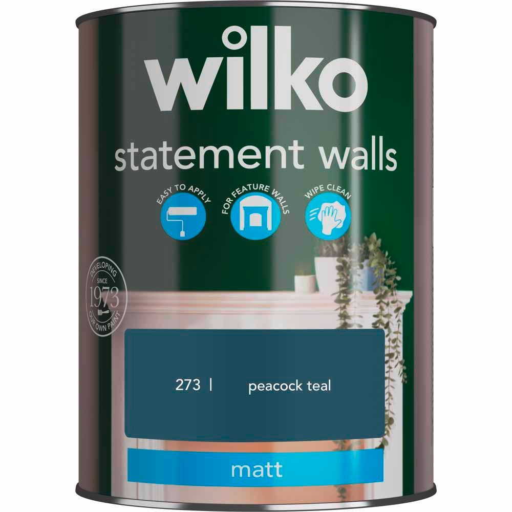 Wilko Statement Walls Peacock Teal Matt Emulsion Paint 1.25L Image 2