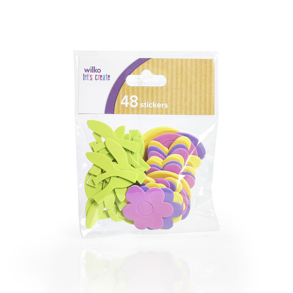 Wilko Let's Create Foam Stickers Flowers 48 pack Wilko