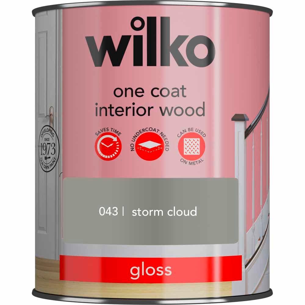 Wilko One Coat Interior Wood Storm Cloud Gloss Paint 0.75L Image 2