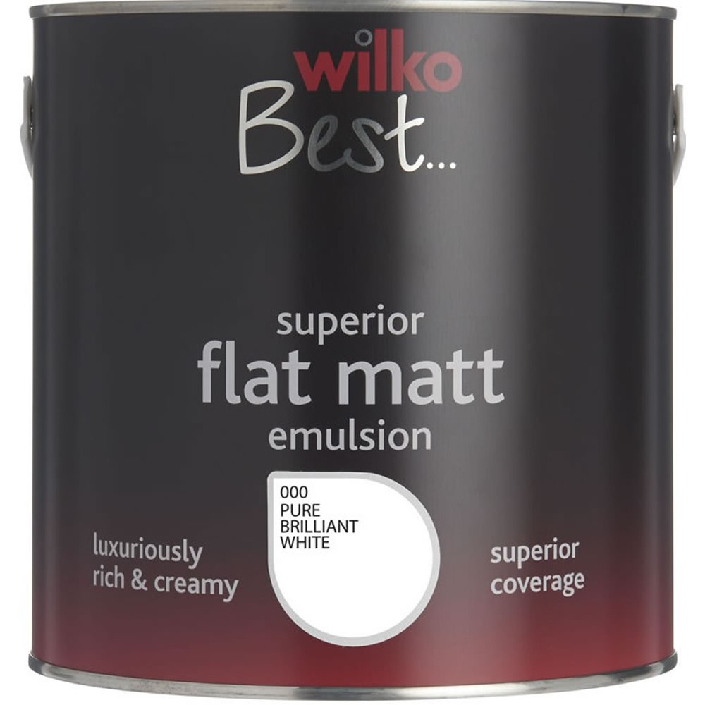 Wilko Pure Brilliant White Flat Matt Emulsion Pain t 2.5L Image