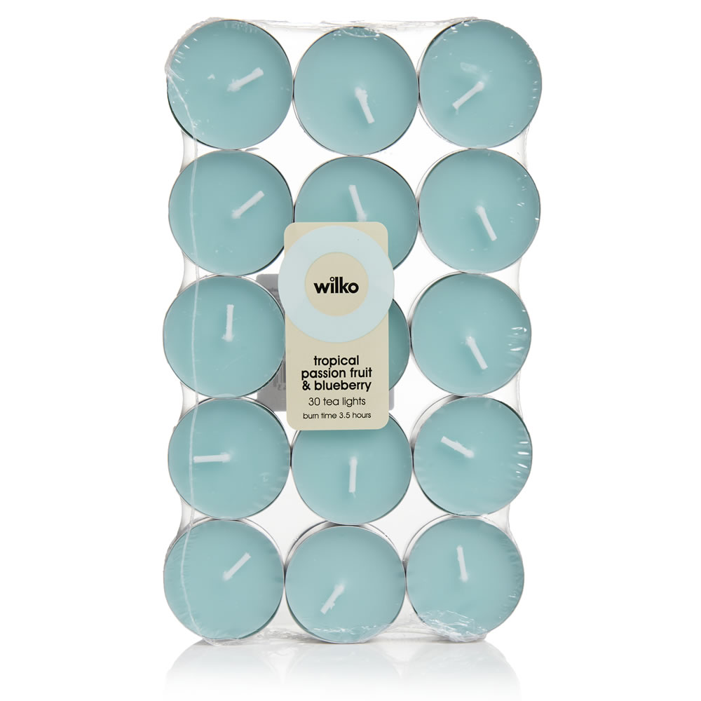Wilko Tropical Passion Fruit and Blueberry Scented Tealights 30 pack Image
