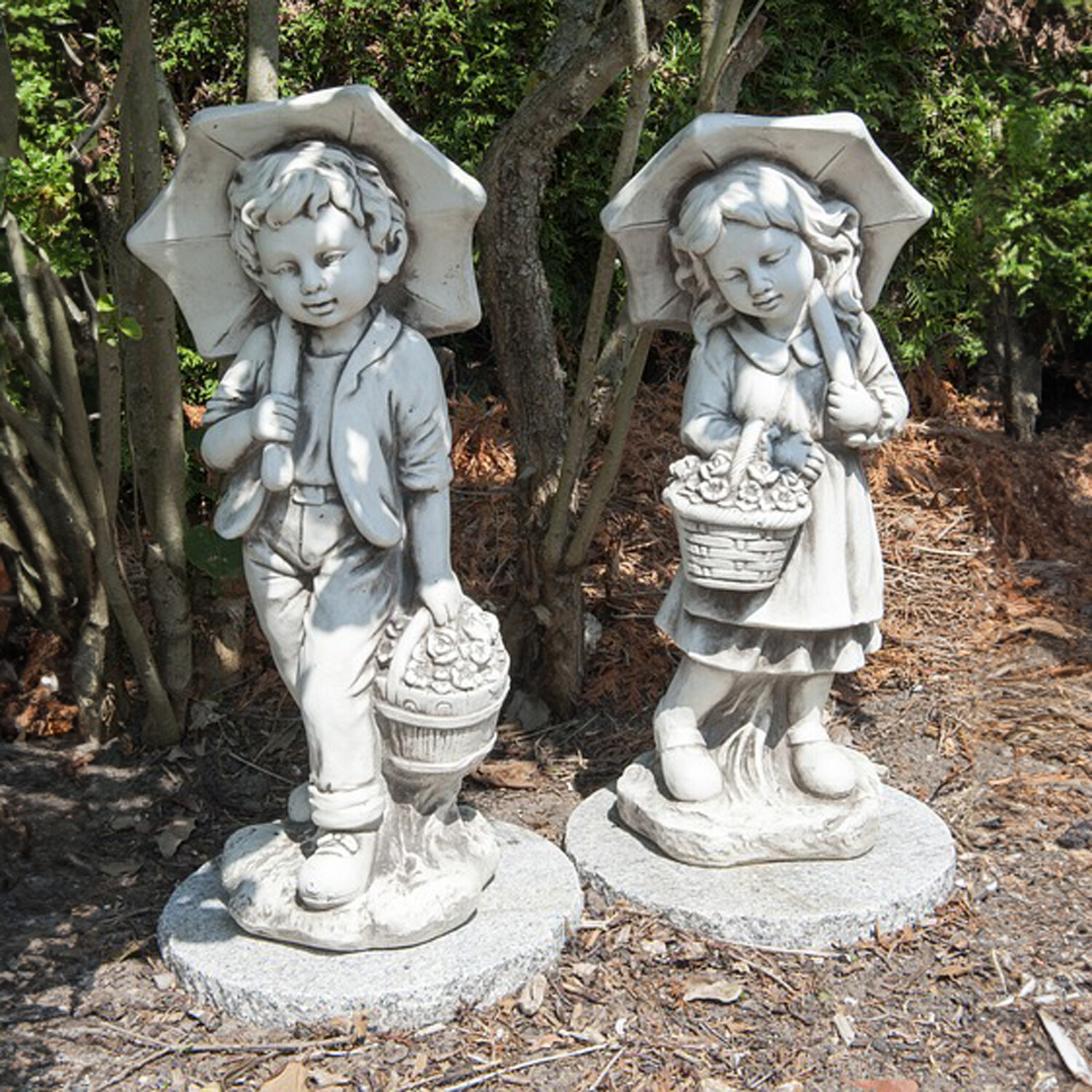 Umbrella Figurine Statue Light Grey Girl Image 2