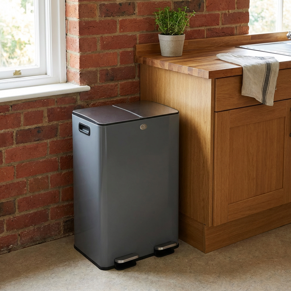 Premium Grey Dual Recycle Bin 56L Image 6