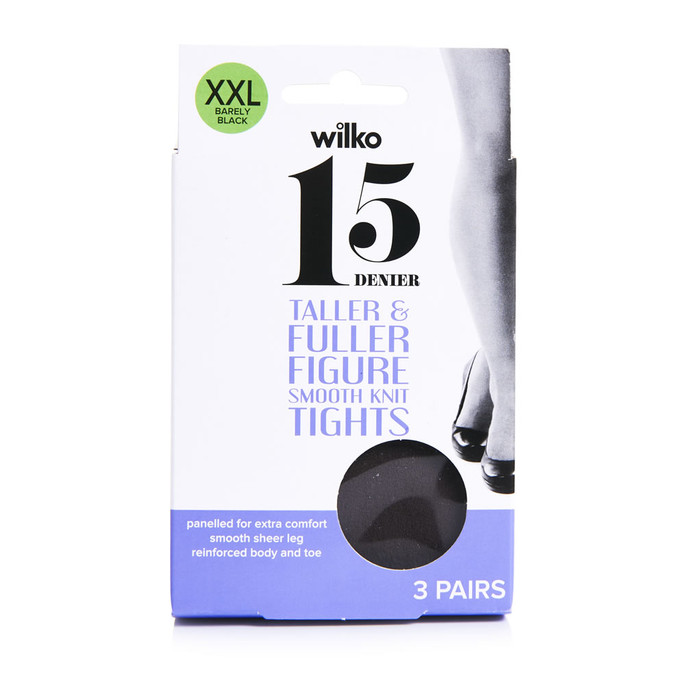 Wilko 15 Denier Smooth Knit Tights Barely Black Extra Extra Large 3 pack Image