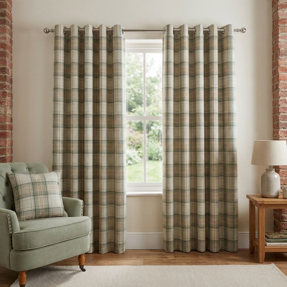 Divante Hatfield Green Check Blackout Curtains 183 x 168cm Image 5