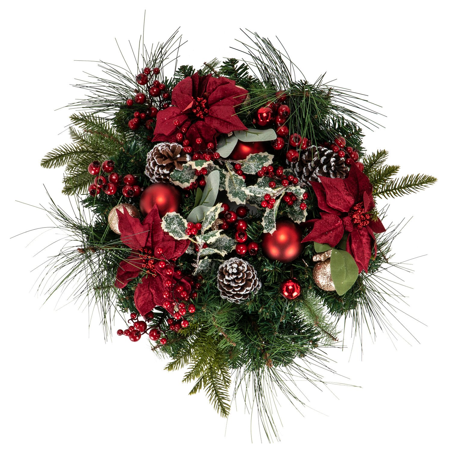 Traditional Bauble Poinsettia Wreath Image