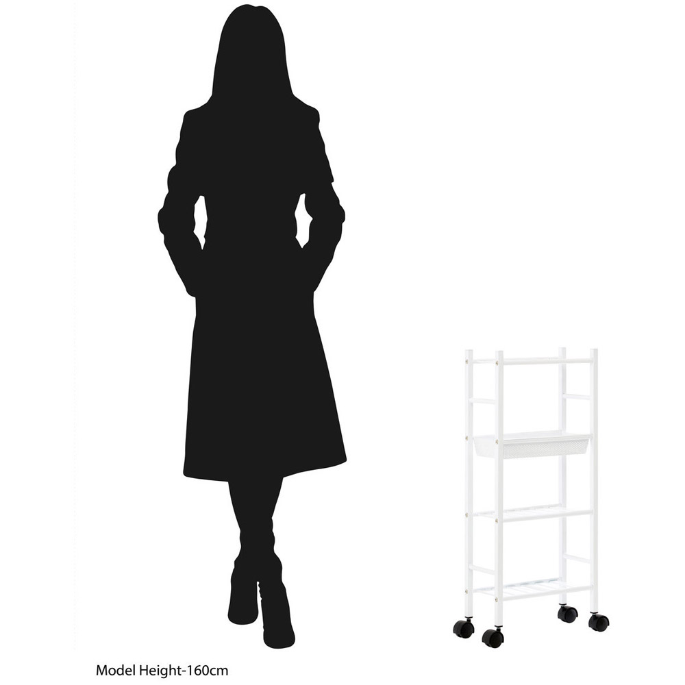Dara 4-Tier White Trolley with Basket Image 5