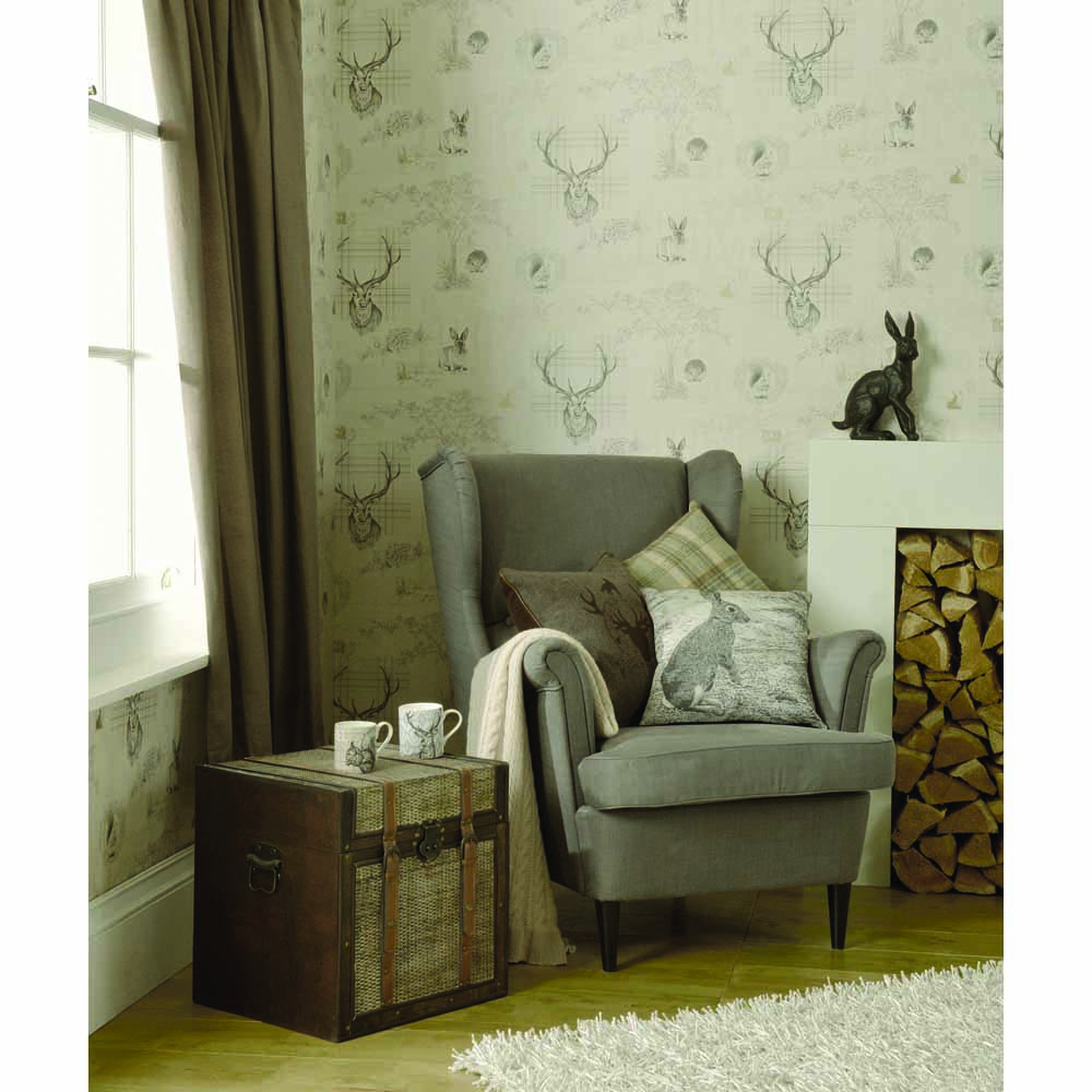 Richmond Charcoal Grey Stag Wallpaper by Holden K2 Tartan and Wildlife 98013 