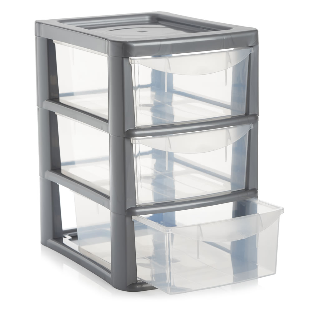 Wilko Small 3 Drawer Tower Silver Wilko