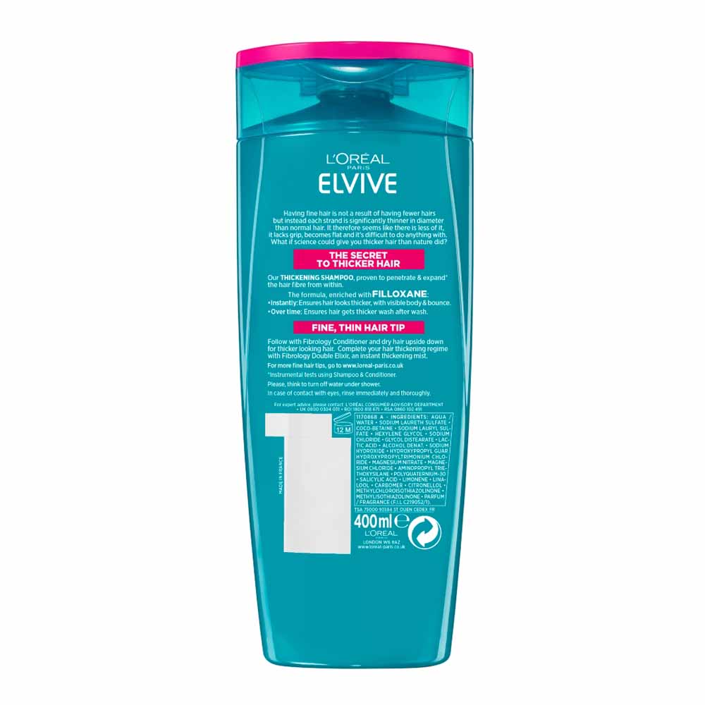 L’Oréal Paris Elvive Fibrology Thickening Shampoo Fine Hair 400ml Image 2