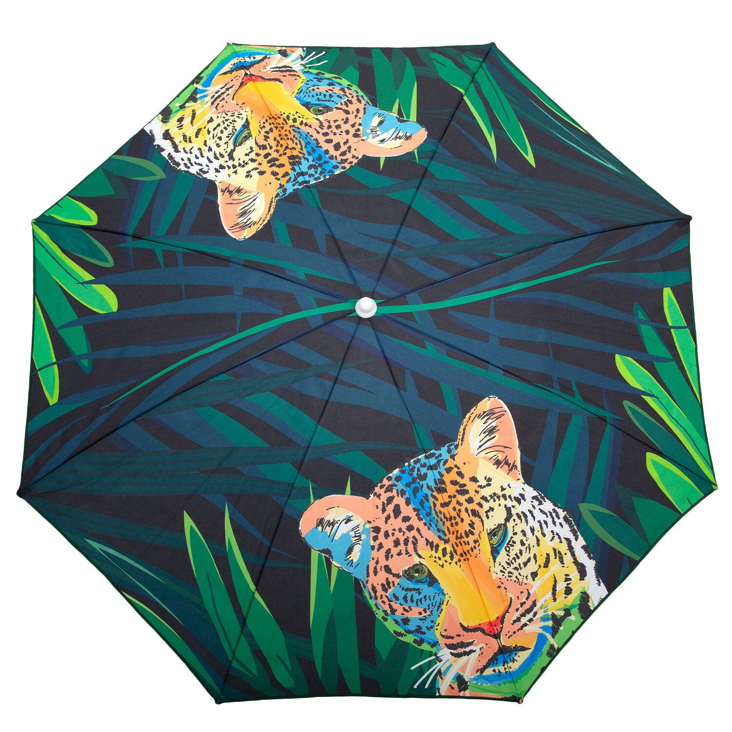 Leopard Print Green Beach Umbrella Parasol 1.7m Image 3
