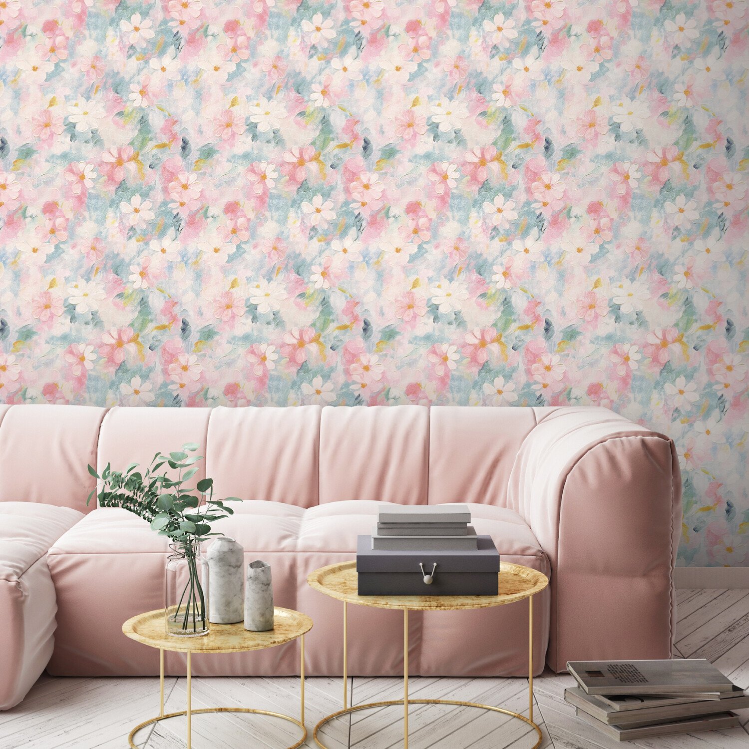 Oil Paint Floral Wallpaper Pink Image 5