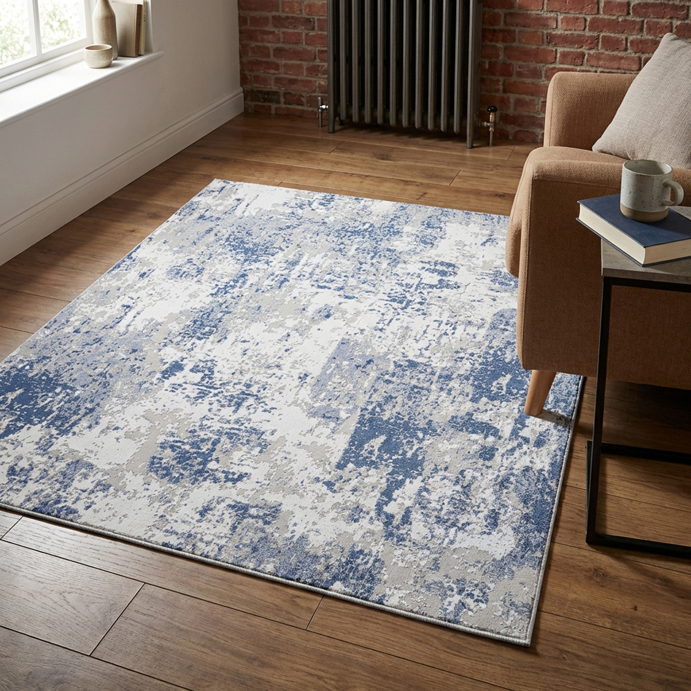Belvedere Distressed Rug - White and Blue / 120cm Image 7