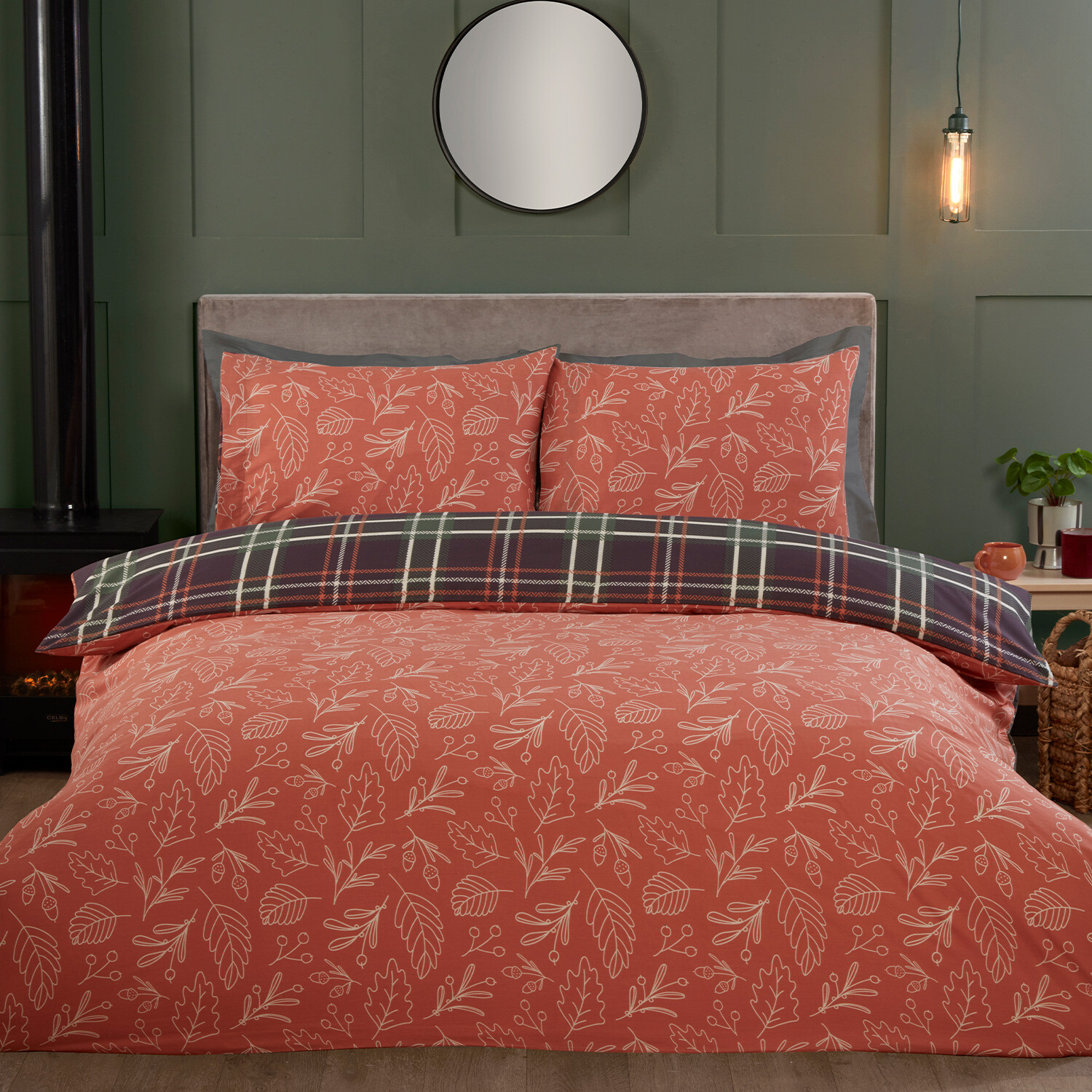 The Fall Collection Autumn Check Reversible Duvet Cover and Pillowcase Set - King Image 5