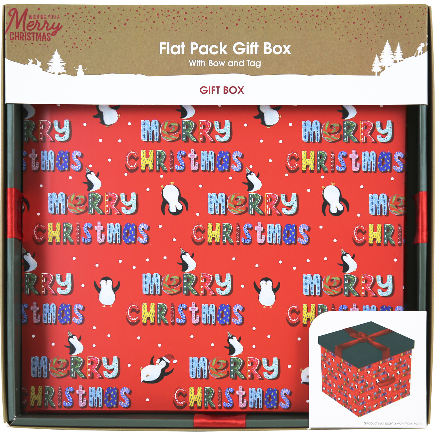 Festive Flat Pack Gift Box - Penguin Image 2