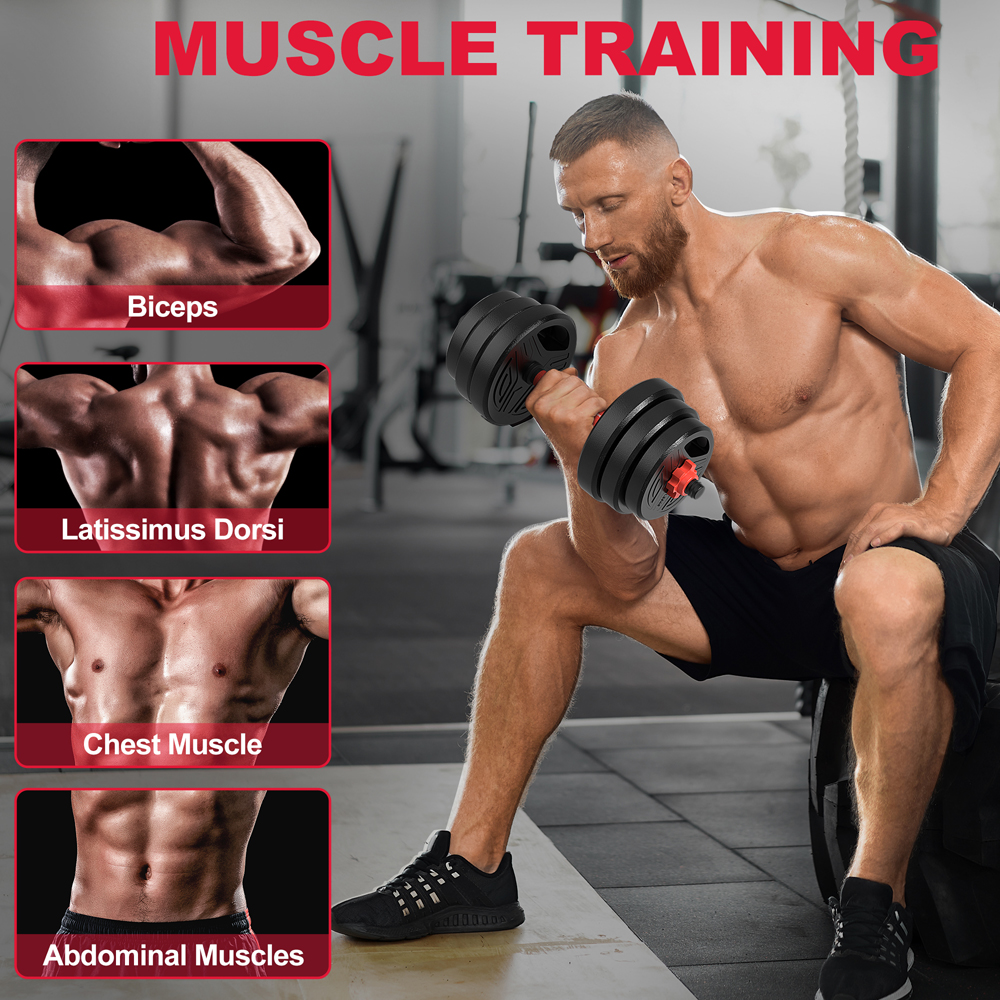Rattrix Red Adjustable Dumbbell Weight Set 25kg with Barbell Connecting Bar Image 4