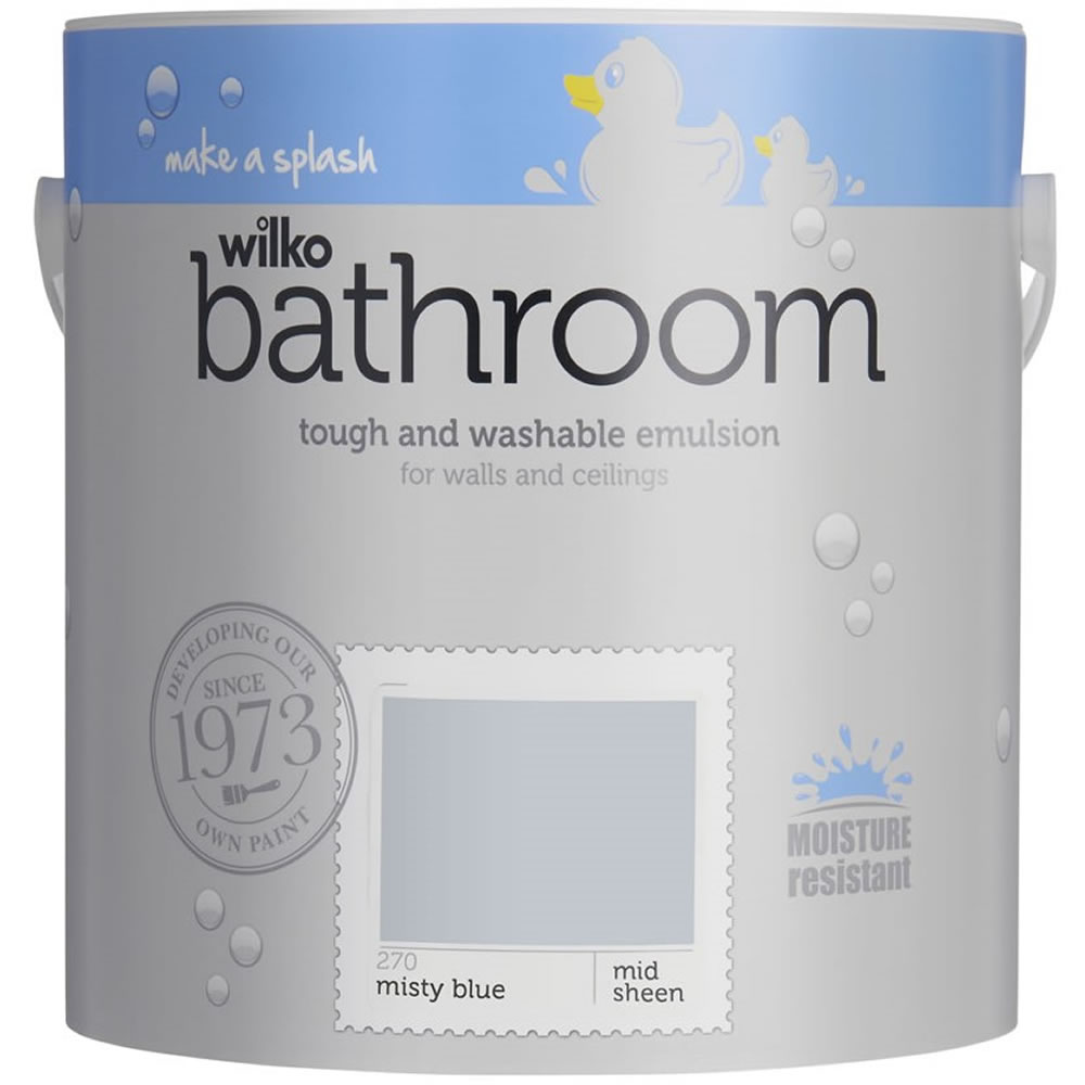 Wilko Bathroom Misty Blue Mid Sheen Emulsion Paint 2.5L Image 1