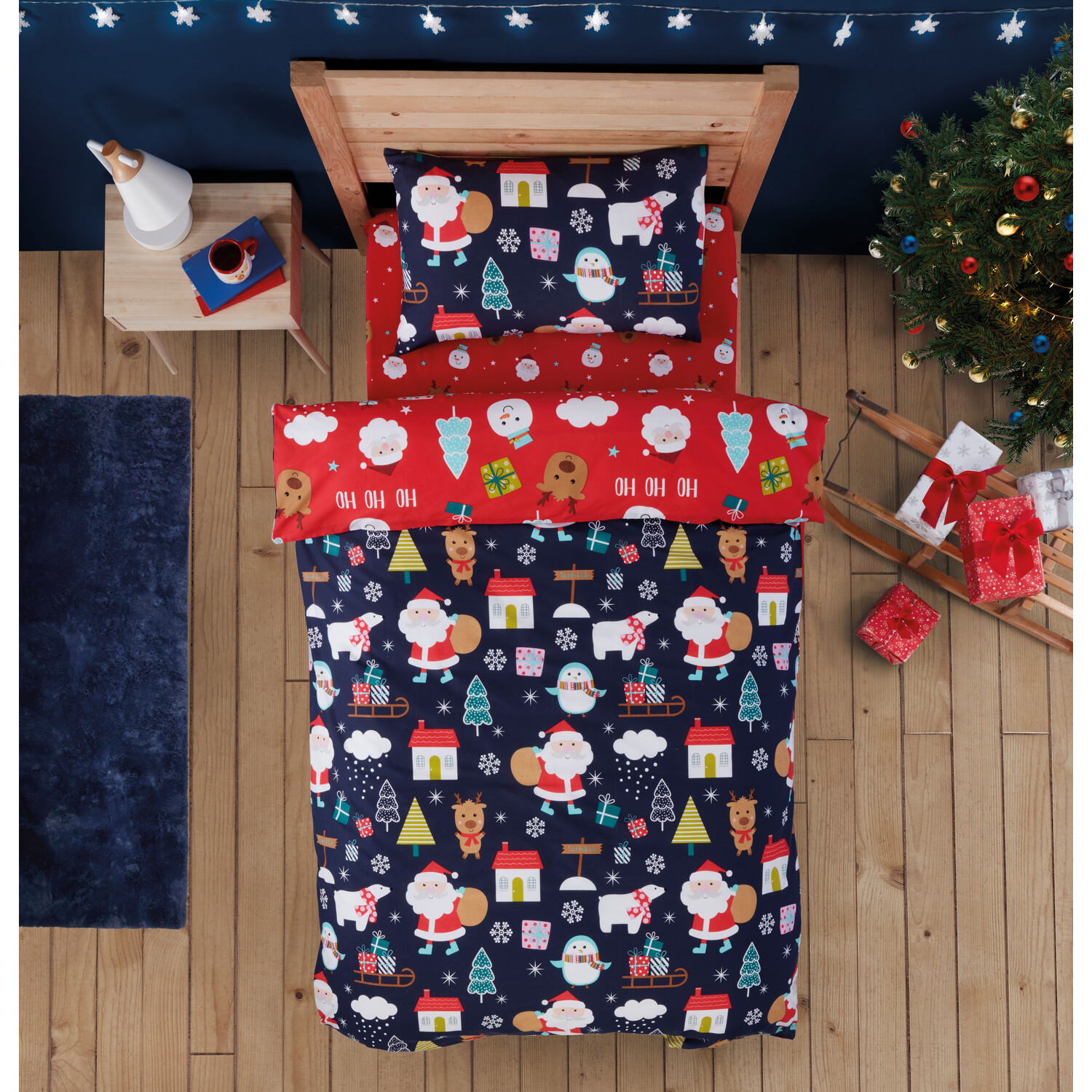 Santa and Friends Duvet Cover and Pillowcase Set - Navy Image 1