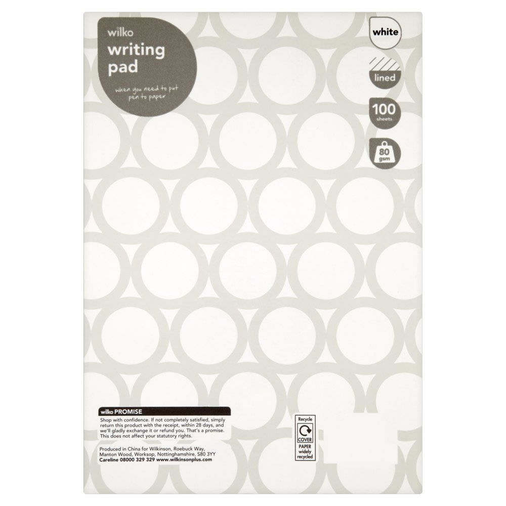 Wilko Writing Pad Lined White 80gsm 100 Sheets Wilko