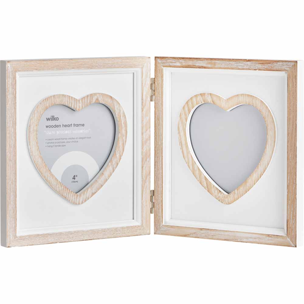 Wilko 18 x 13cm Wooden Heart Photo Frame Image 1