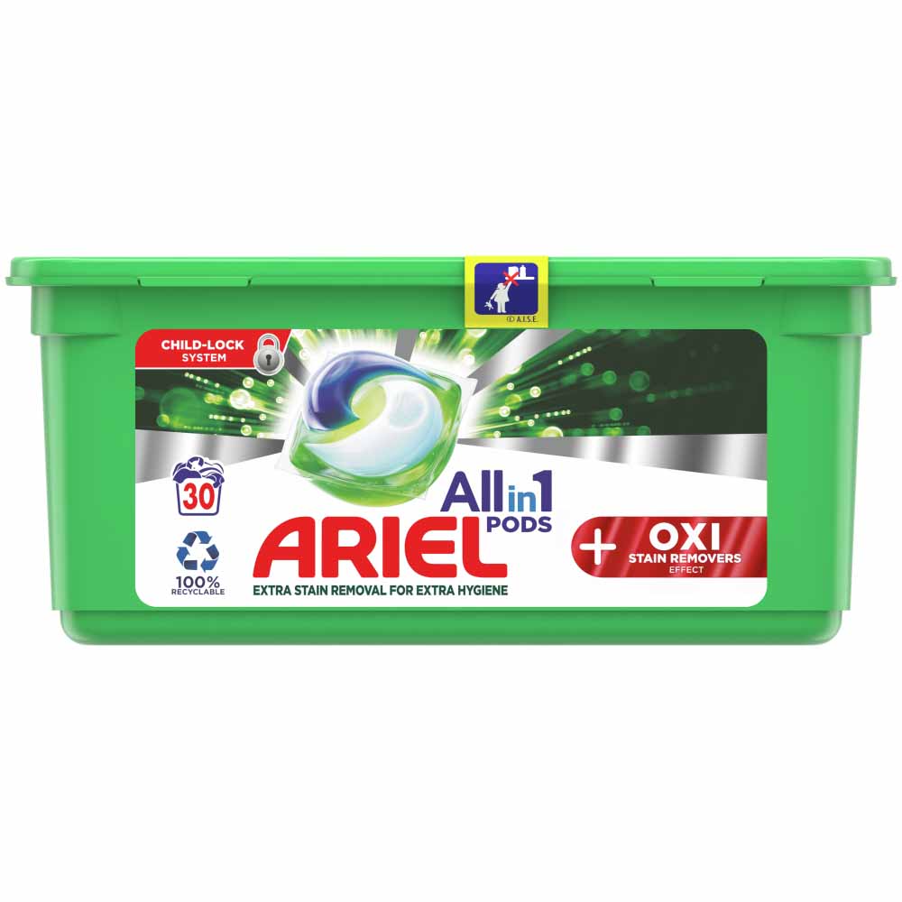 Ariel +Oxi Stain Remover All-in-1 Pods Washing Liquid Capsules 30 Washes Image 2