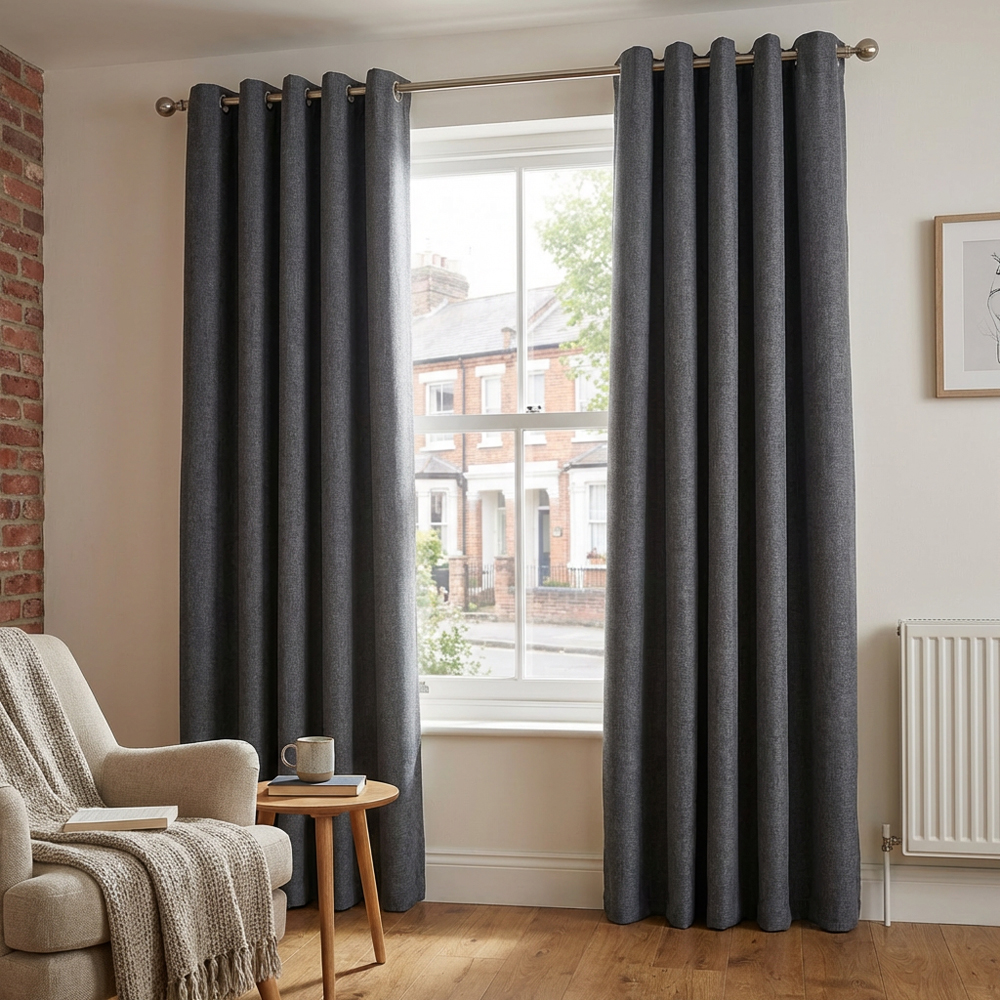 My Home Taylor Charcoal Blackout Eyelet Curtains 168 x 183cm Image 2