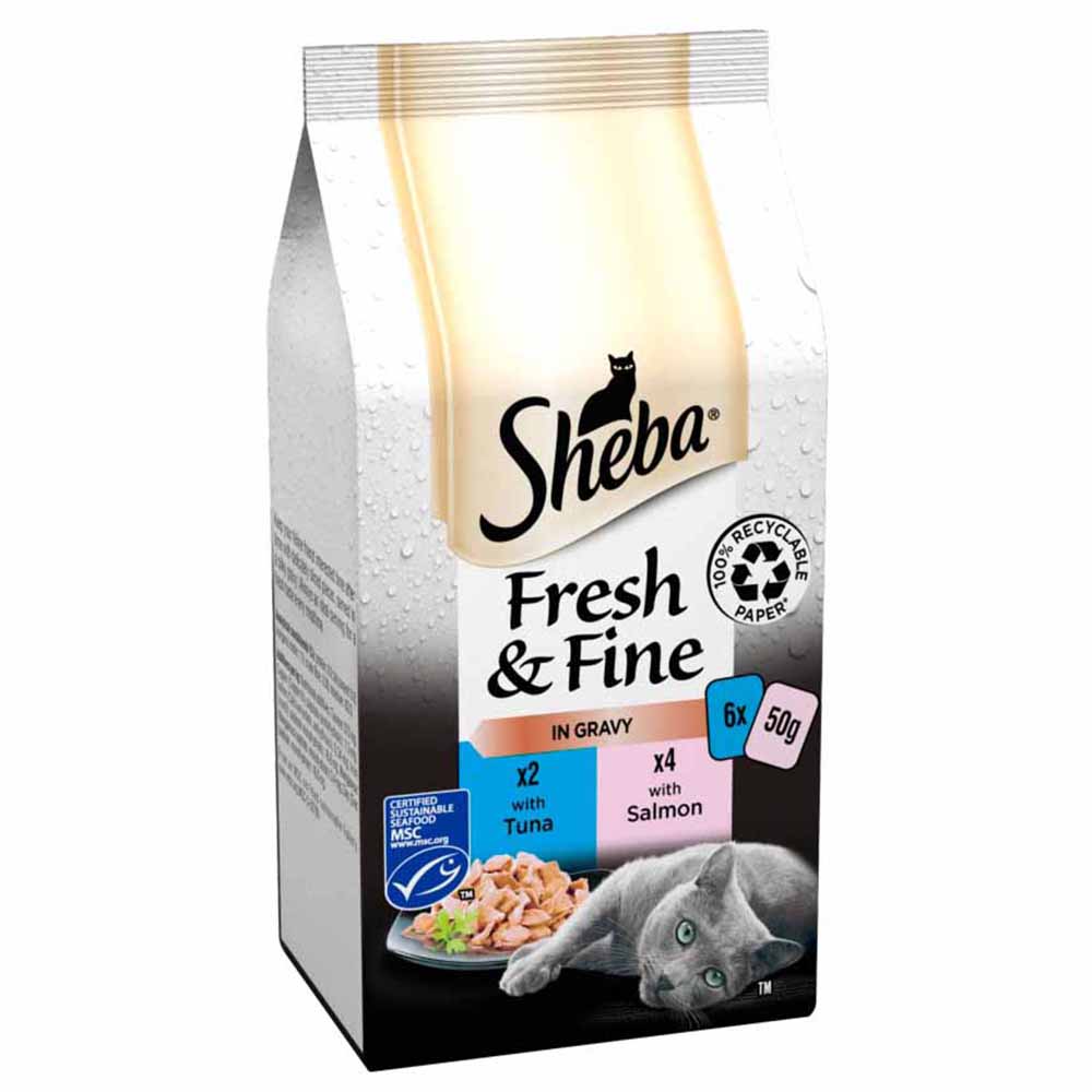 Sheba Fresh and Fine Salmon and Tuna in Gravy Wet Cat Food Pouch Adult 1+ Years 6 x 50g Image 3