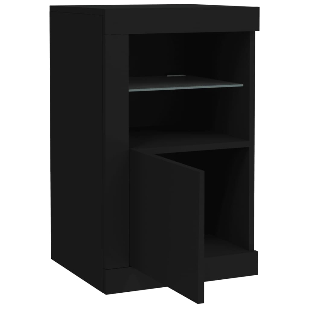 vidaXL Single Door 2 Shelf Black Side Cabinet with LED Lights Set of 2 Image 7