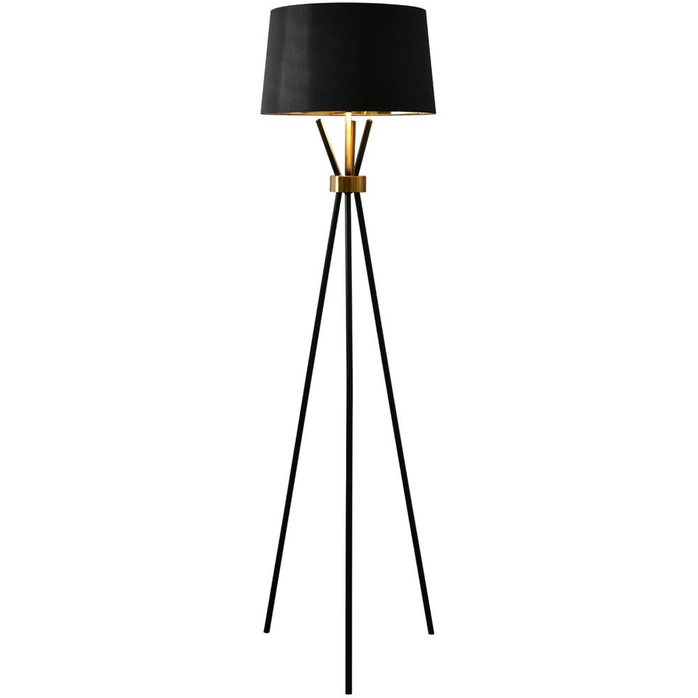 Camden Black Round Metal and Fabric Floor Lamp Image 1