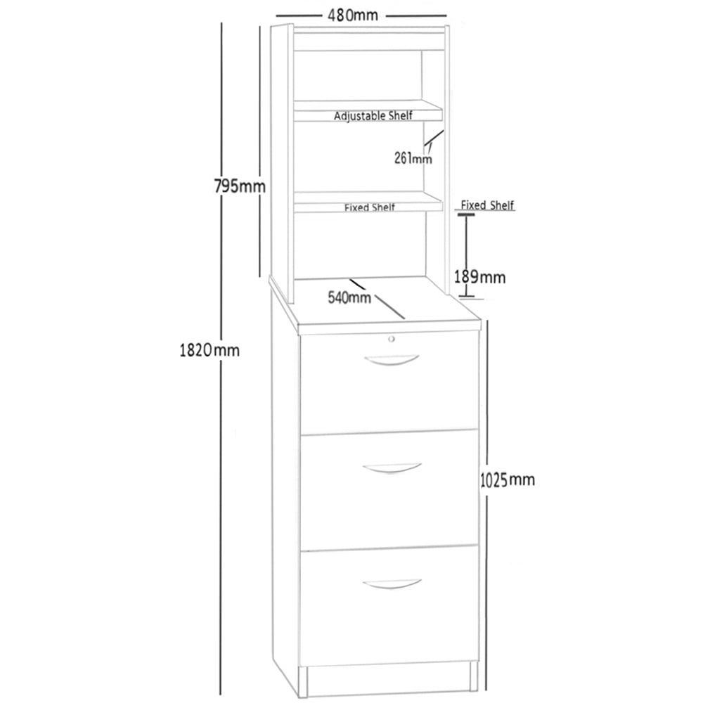 R White Cabinets 3 Drawer 3 Shelf Brown Filing Cabinet with Hutch Image 5