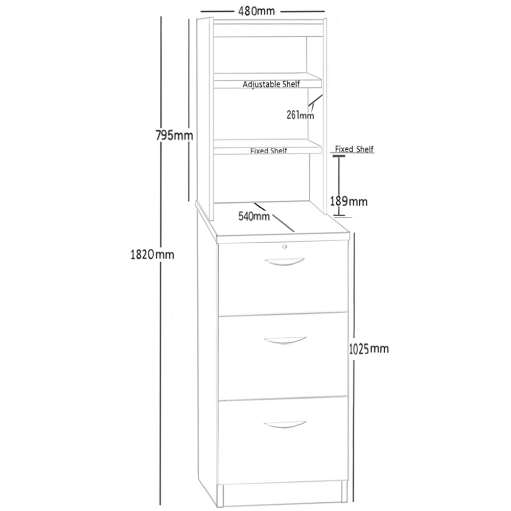 R White Cabinets 3 Drawer 3 Shelf Black Filing Cabinet with Hutch Image 5