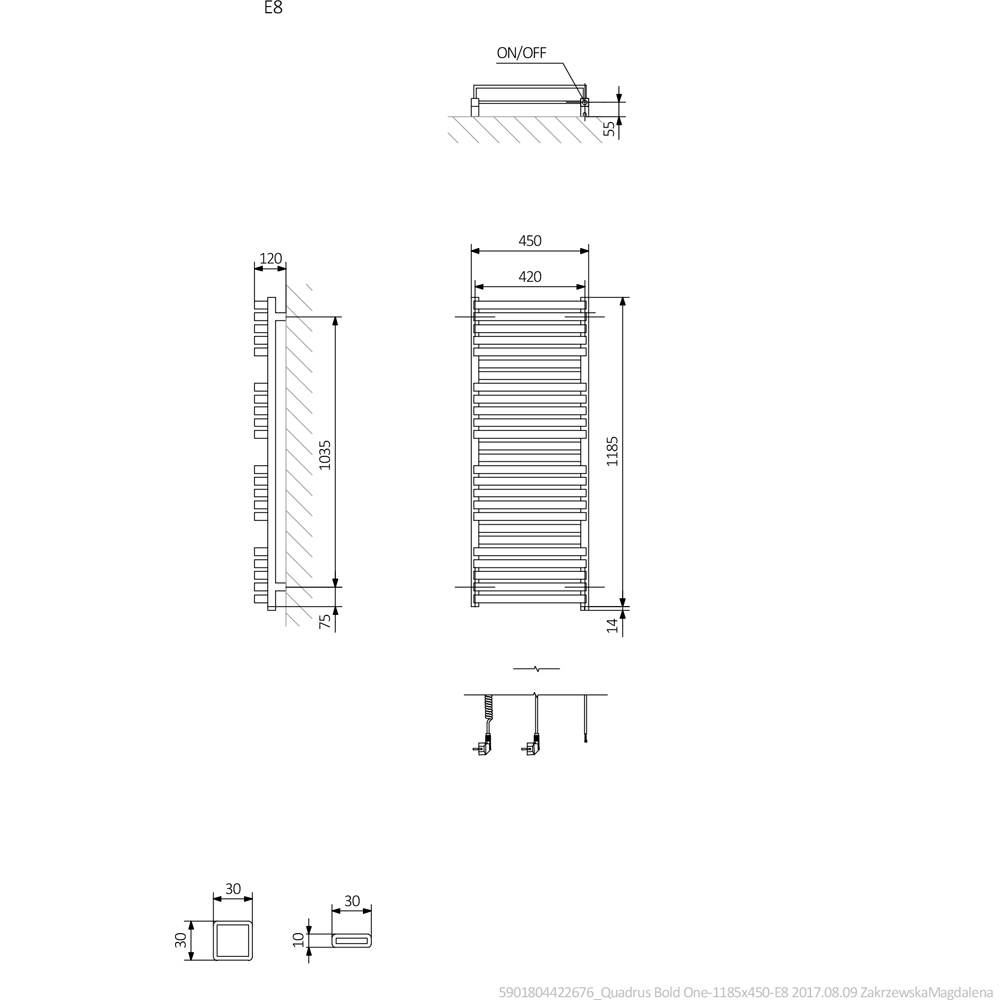 Terma Quadrus Bold One 2728BTU Metallic Black Electric Towel Rail 1185 x 450mm Image 7