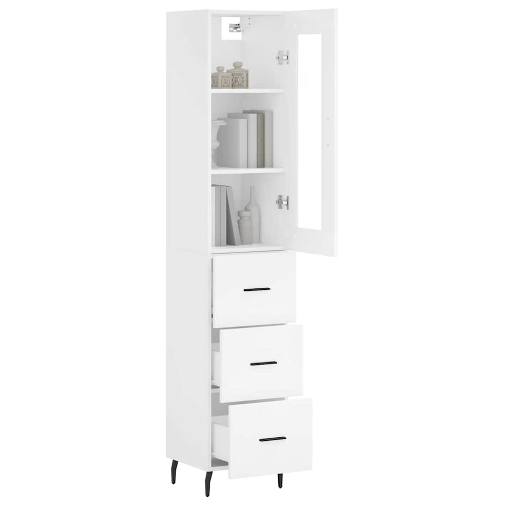 vidaXL Single Glass Door 3 Drawer White Highboard Image 3